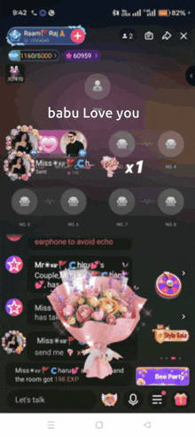 a screenshot of a chat with the words babu love you on the top