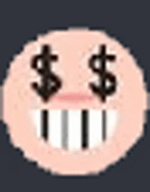 a cartoon face with a dollar sign on it 's face and striped teeth .