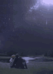 couple sitting sweet meteorshower pointingfinger