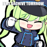 a cartoon of a girl in a police uniform with the words blue archive tomorrow on the bottom