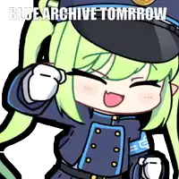 a cartoon of a girl in a police uniform with the words blue archive tomorrow on the bottom