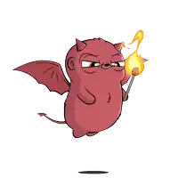 a cartoon of a devil with wings holding a match