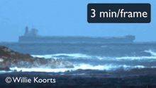 a picture of a large ship in the ocean with the words 3 min / frame below it