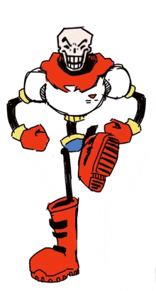 a cartoon drawing of papyrus wearing red boots