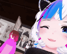 a girl in a pink turtleneck stands in front of a sign that says " produced by bardy "