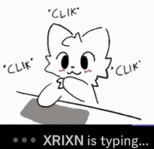 a black and white drawing of a cat with the words ' clik ' and ' clik ' surrounding it