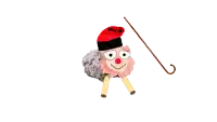 a drawing of a sheep with a red hat and a cane with the word tio written above it