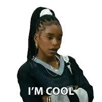 a woman with a ponytail says i 'm cool in a sticker