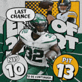 an advertisement for a new york jets football player with the number 32 on his jersey