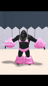 a gorilla wearing a pink bikini and pink socks