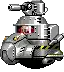 a pixel art illustration of a robot with a gun on top of it .