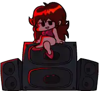 a cartoon girl is sitting on top of a stack of speakers