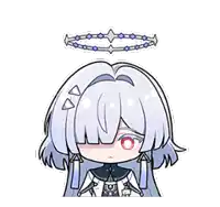 a cartoon character with white hair and a halo on her head .