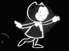 a black and white drawing of a cartoon character with his arms outstretched and a bow tie .