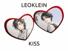 two hearts with a picture of a man and the words kiss below them