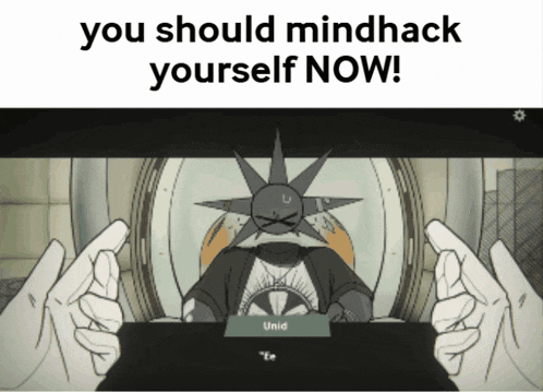 a poster that says " you should mindhack yourself now " with a cartoon character