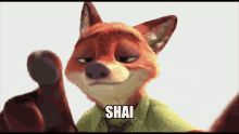 a cartoon fox with the word shai written on it