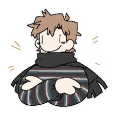 a drawing of a person wearing a striped sweater and scarf