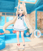 a girl with long blonde hair is wearing a white dress
