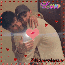 a picture of two men hugging with the words love pitxurismo