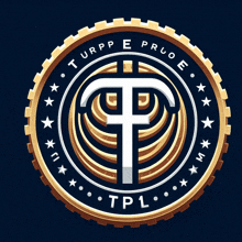a gold coin with a white letter p and the words turppe pruoe tpl on it
