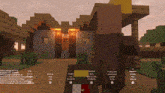 a screenshot of a video game with a villager in front of a house .