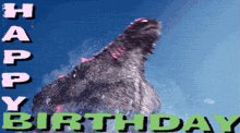 a happy birthday greeting card with a monster