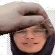 a close up of a person 's face with glasses and a hand covering it .