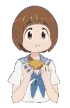 a pixel art drawing of a girl in a sailor uniform eating a fried chicken .
