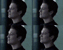 a man 's face is shown in a series of four images