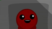 a red cartoon character with black eyes and a white nose