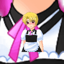 a girl in a maid outfit with a pink bow