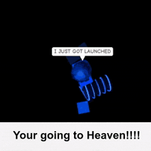 a picture of a person in a boat with the words `` your going to heaven !! ''