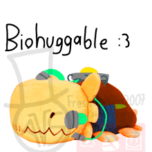 a drawing of a stuffed animal with the words biohuggable 3 written on it