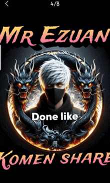 a poster for mr ezuan shows a man in a mask with dragons around him
