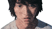 a close up of a man 's face with a white shirt