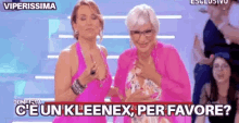 two women standing next to each other with the words " c'un kleenex per favore " in the corner
