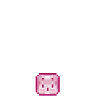 a pixel art drawing of a pink object with a face on it .