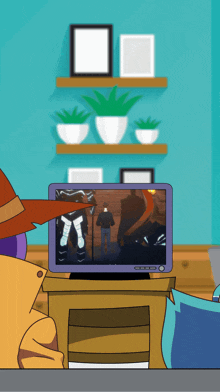 a cartoon illustration of a man watching a tv show