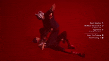 a video game screen shows a man kneeling over a woman who is laying on the floor