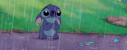 stitch sad in the rain