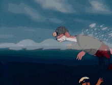 a cartoon of a fox swimming in the water