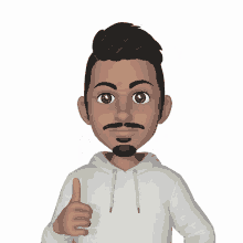 a cartoon man with a beard and mustache is wearing a white sweatshirt