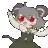 a pixel art of a mouse with red eyes and a cat tail .