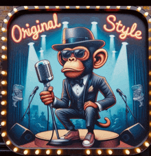 an illustration of a monkey singing into a microphone with the words original style written above it