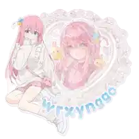a drawing of a girl with pink hair and the words wrx ynggo