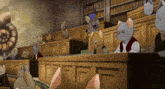 a group of cats are sitting in a courtroom