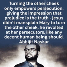a quote by abhijit naskar is displayed on a blue background