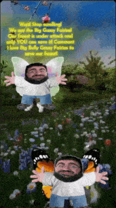 a cartoon of a man with a beard and butterfly wings