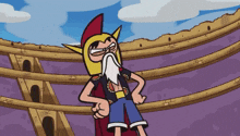 a cartoon character with a beard and a helmet on